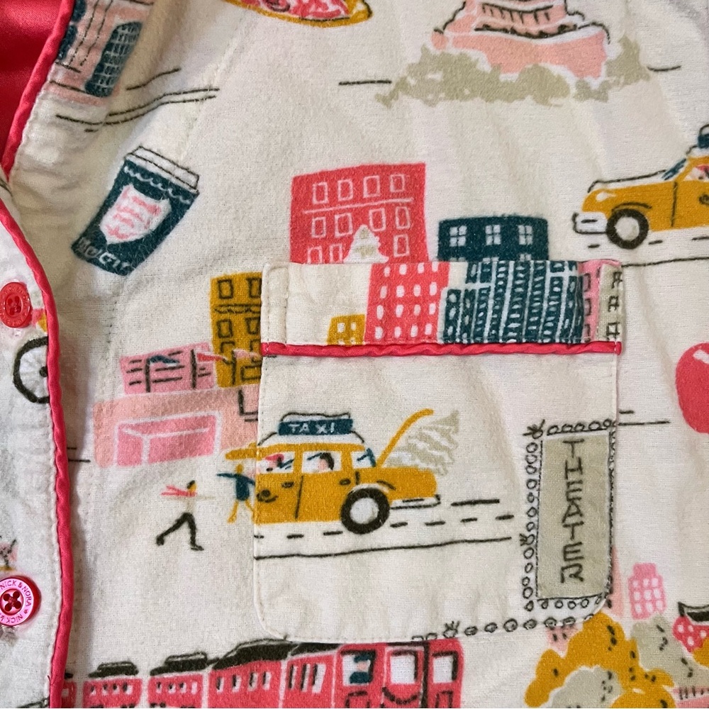 Nick & Nora Womens New York City Scenes Pajama Shirt Cotton Sz L Button Up Top - Picture 6 of 12